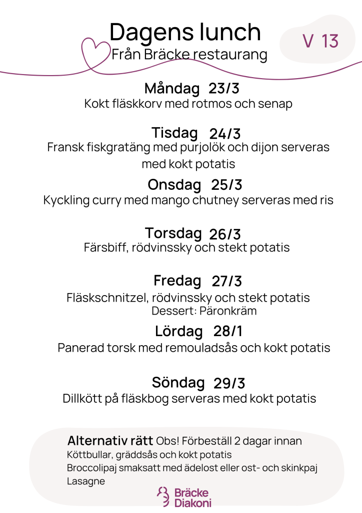 meny veckodagar och maträtter