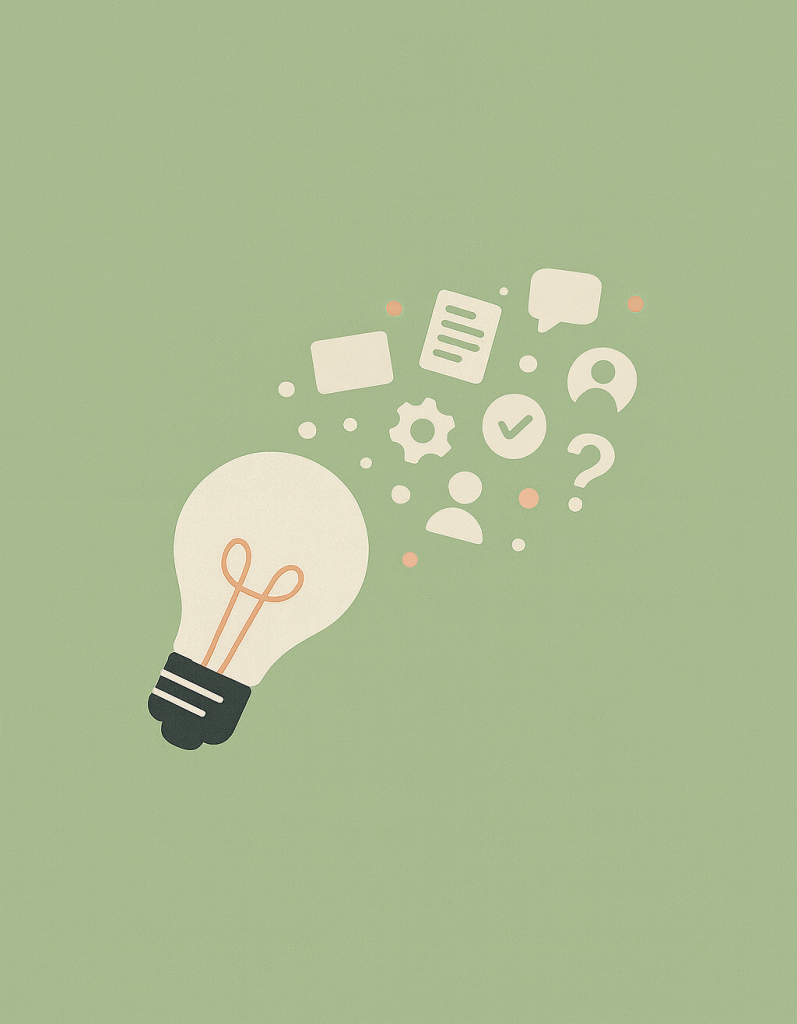 Bild på en glödlampa med olika ikoner som flödar ut ur lampan. Bilden syftar till att gestalta att det på denna sida finns artiklar att läsa om existentiell ensamhet och existentiell hälsa.